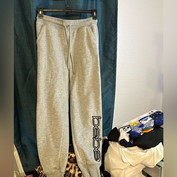 bebe Pants - Bebe Light Gray Women’s Sweatpants with Embroidered hit on Leg